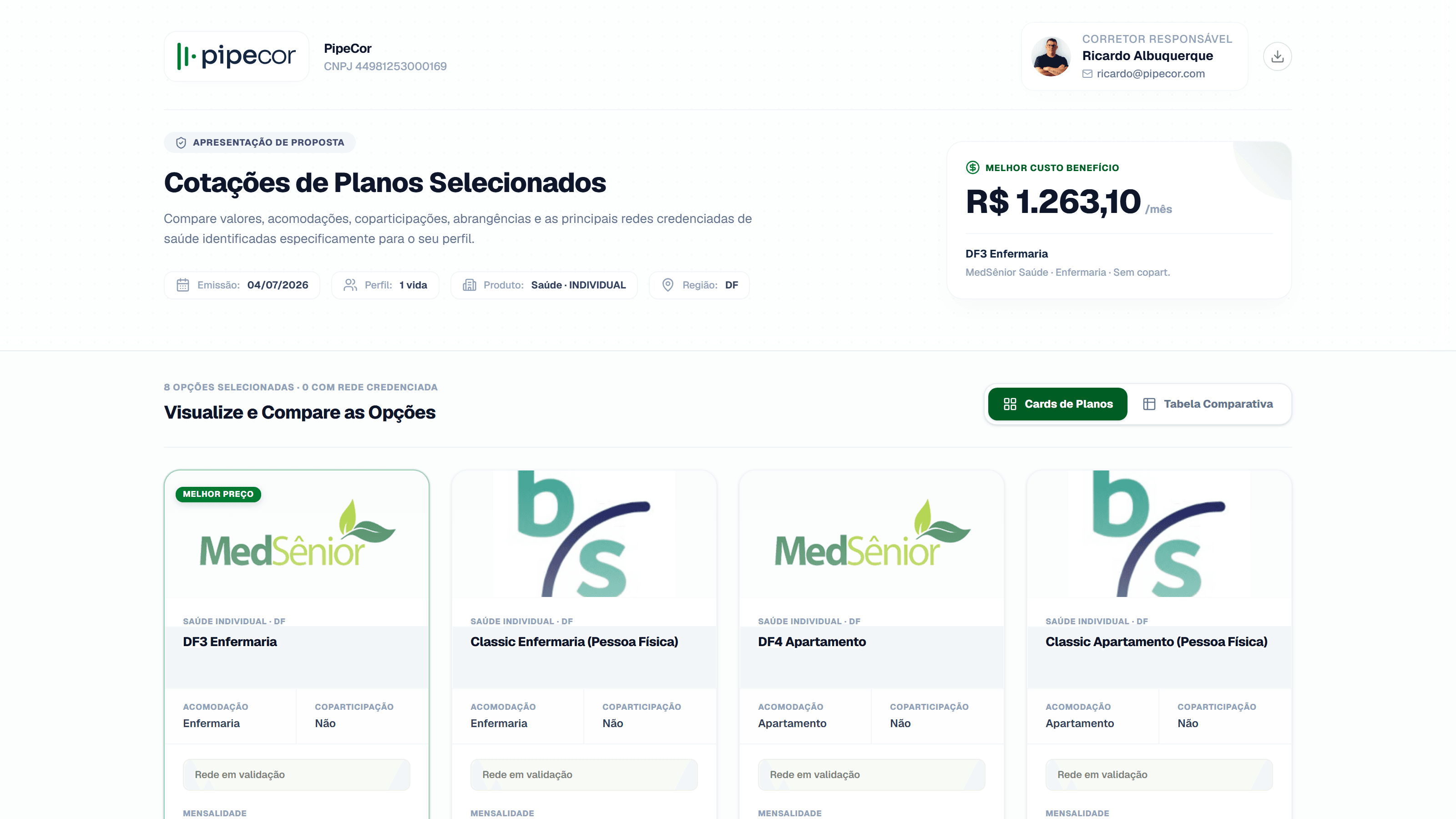 Página pública da cotação enviada ao cliente